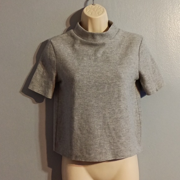 Zara women's light gray, black blends size small short sleeve mock neck … - Picture 6 of 17